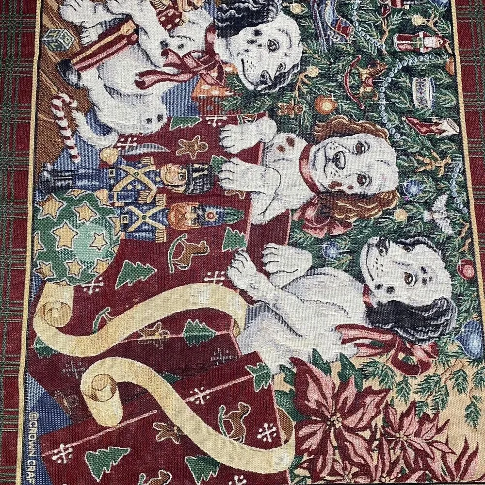 Vintage  Crown Crafts Dog Puppy Christmas holiday blanket